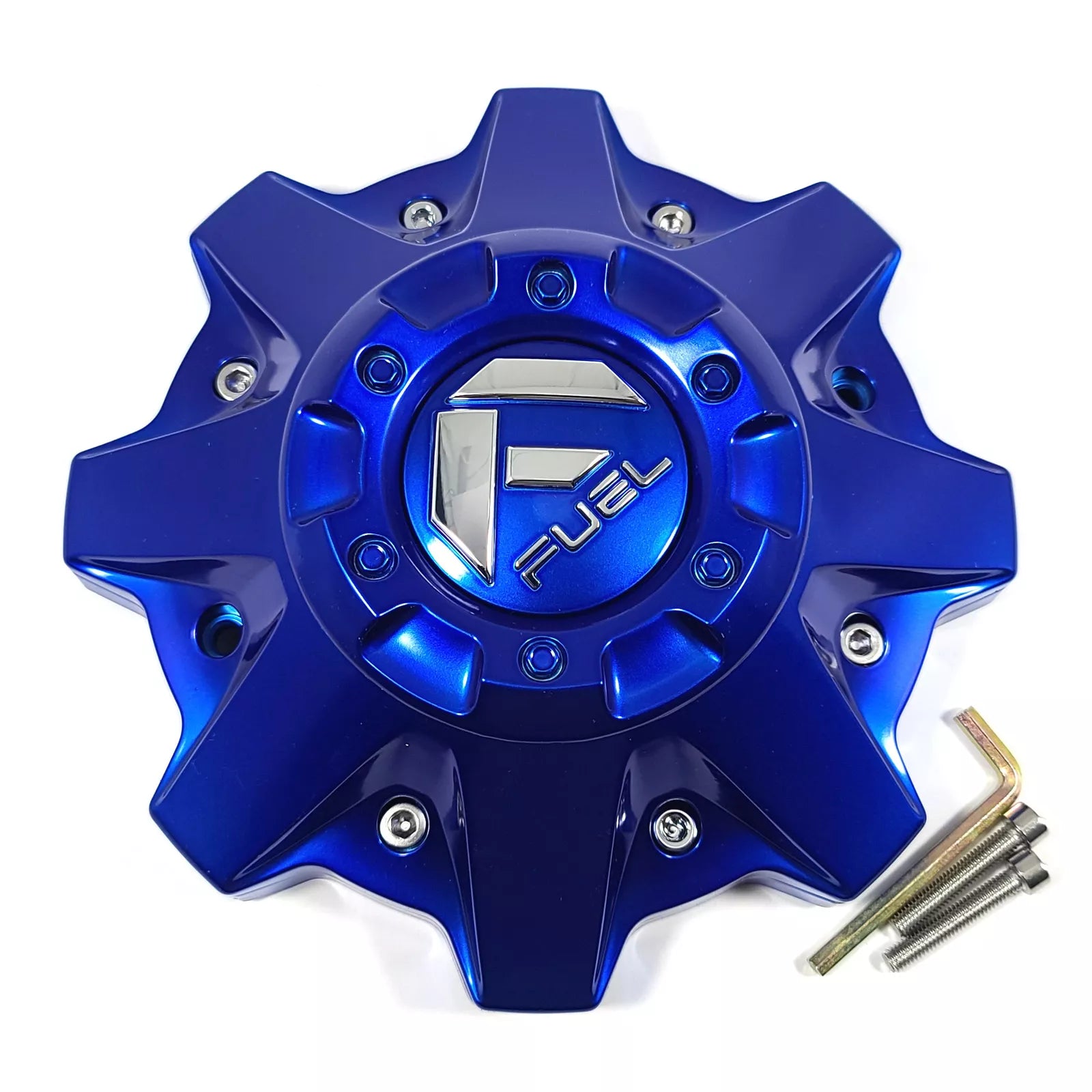 Fuel 8Lug Blue Cap with Riser Chrome Logo Rivet Hub Cap