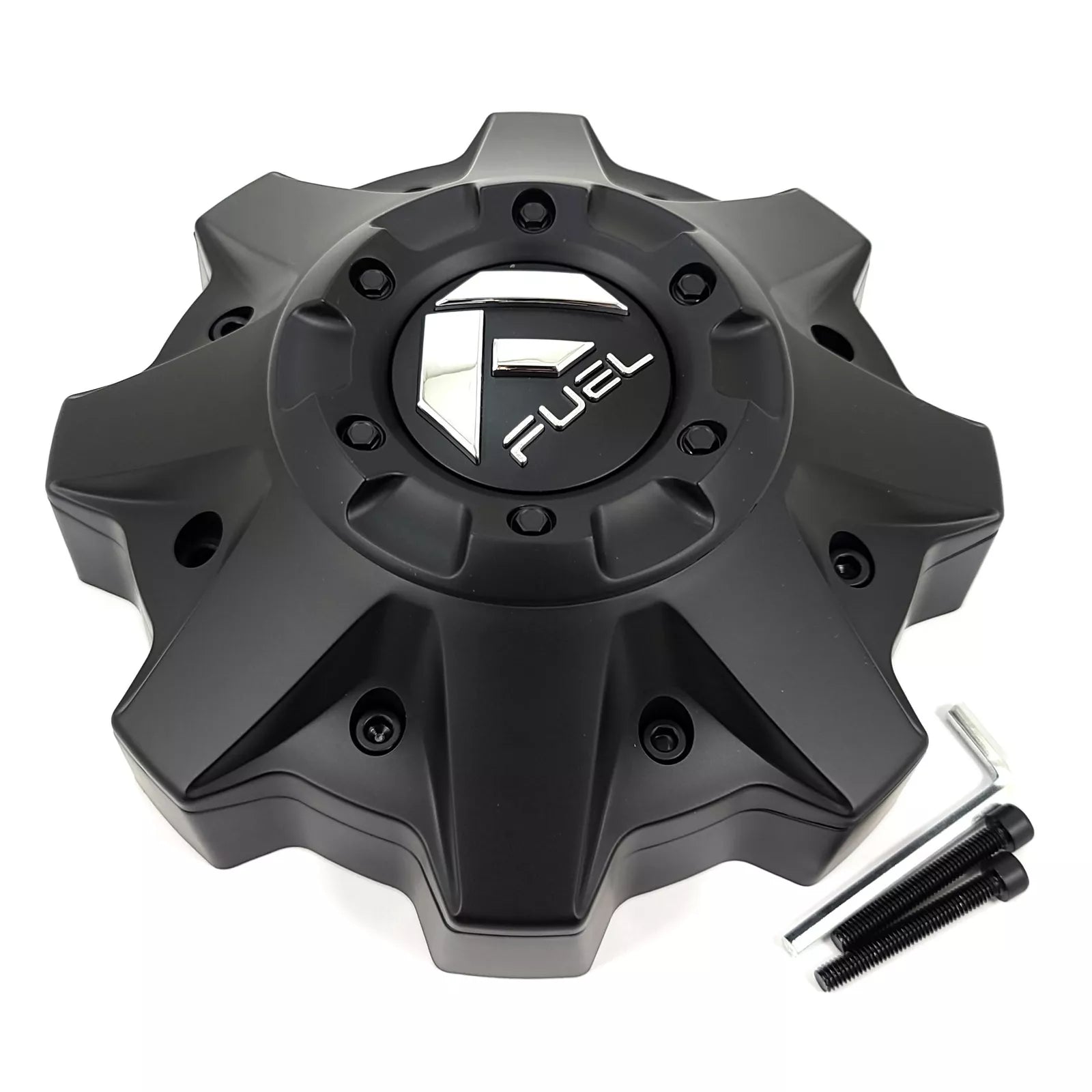 Fuel 8L Flat Bottom Matte Black Hub Cap with Brushed Rivet