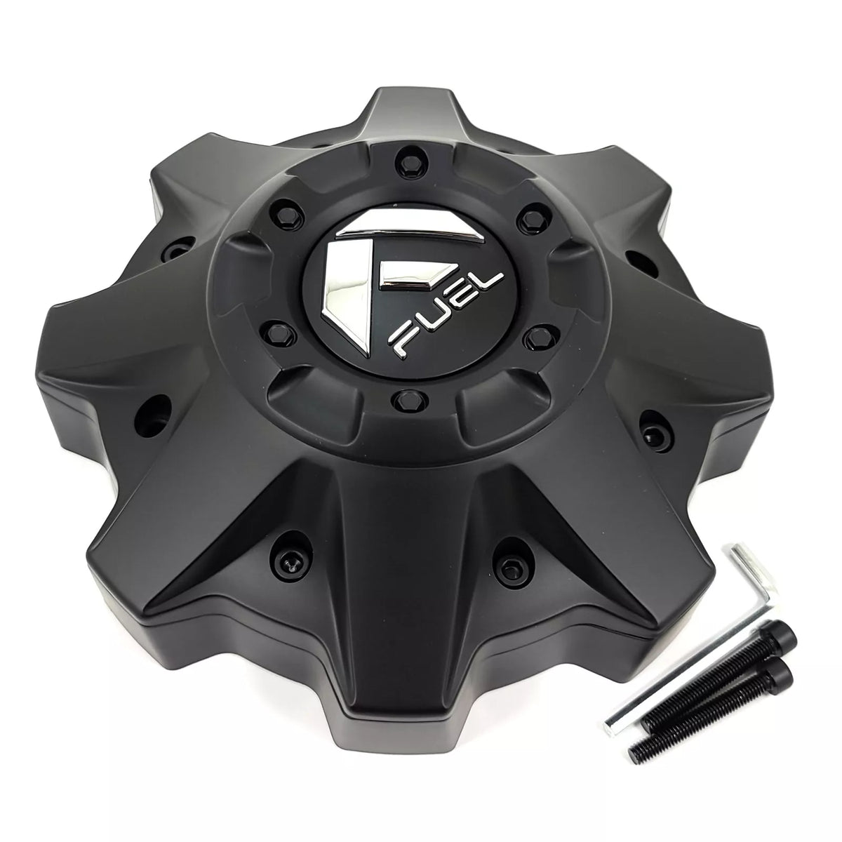 Fuel 8L Flat Bottom Matte Black Hub Cap with Brushed Rivet
