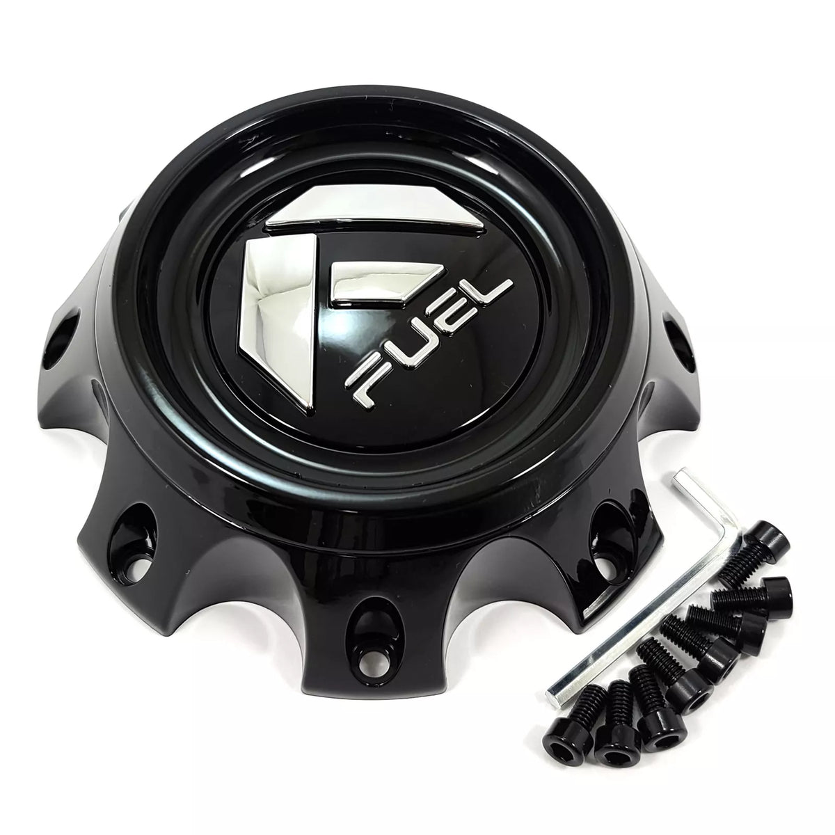Fuel Short Gloss Black Chrome Logo Hub Cap for 8x6.5/8x170