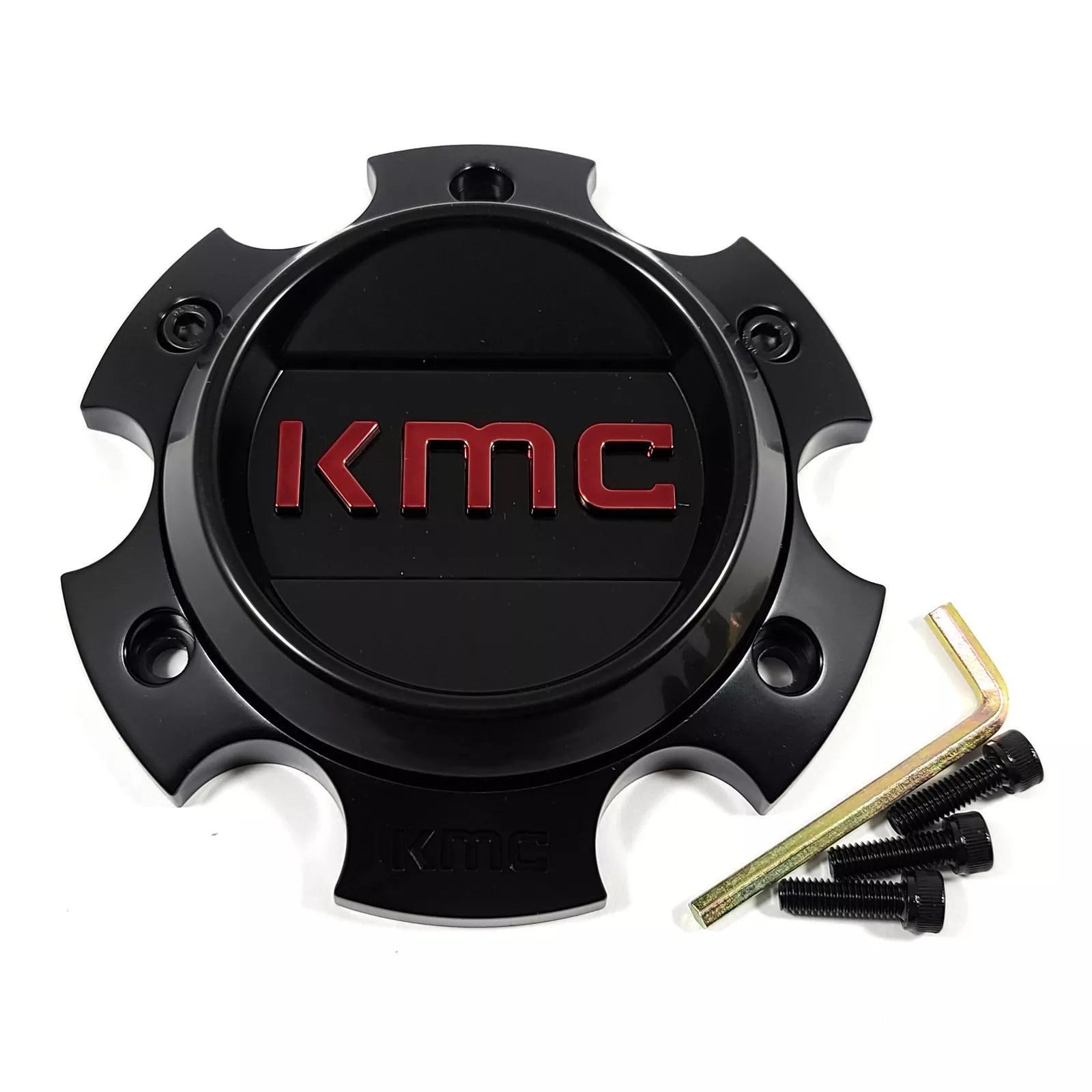 KMC Satin Black with Red and Black Bolt-On Cap - 6X5.5