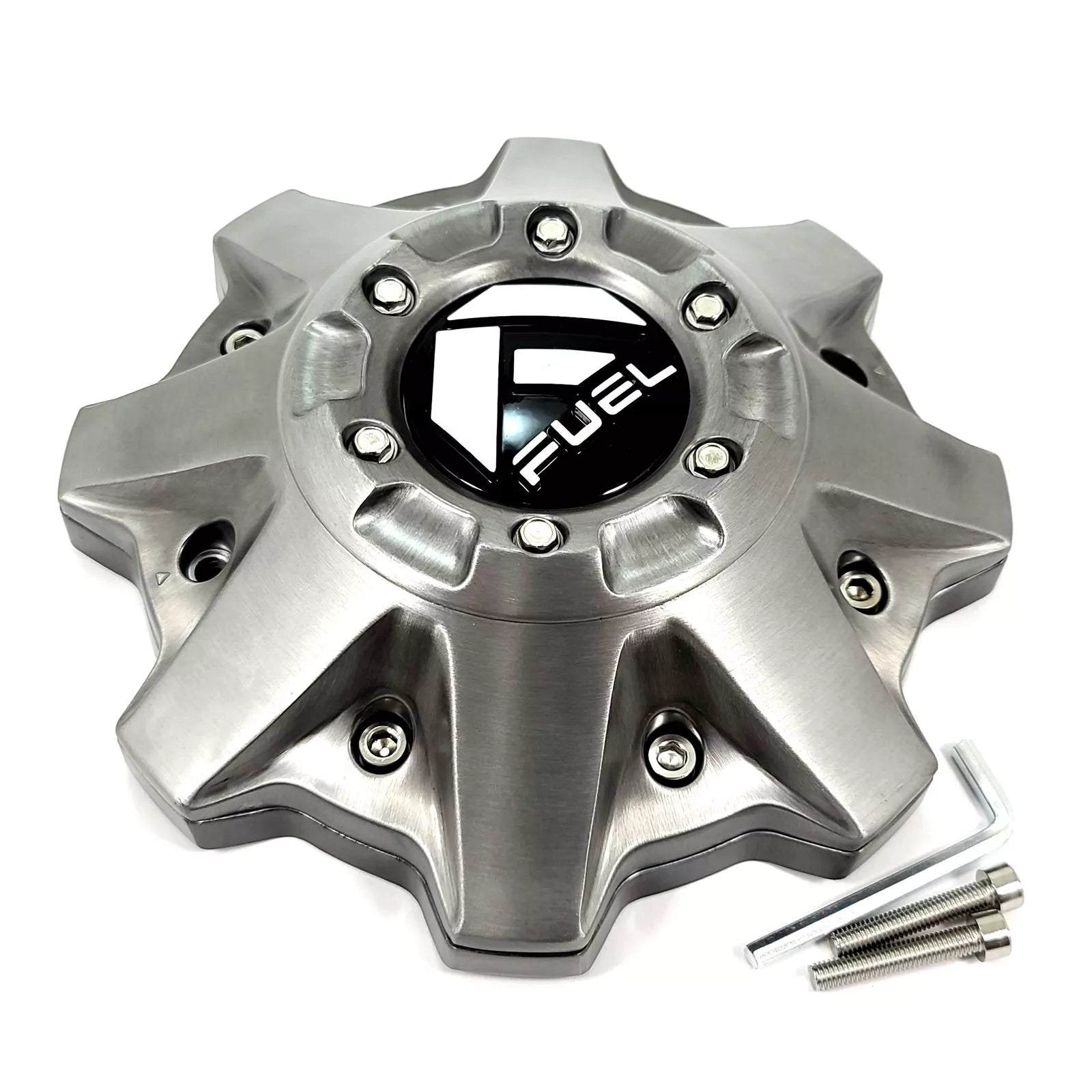 Fuel 8Lug Billet Cap Gloss Brushed DDT with Riser Hub Cap