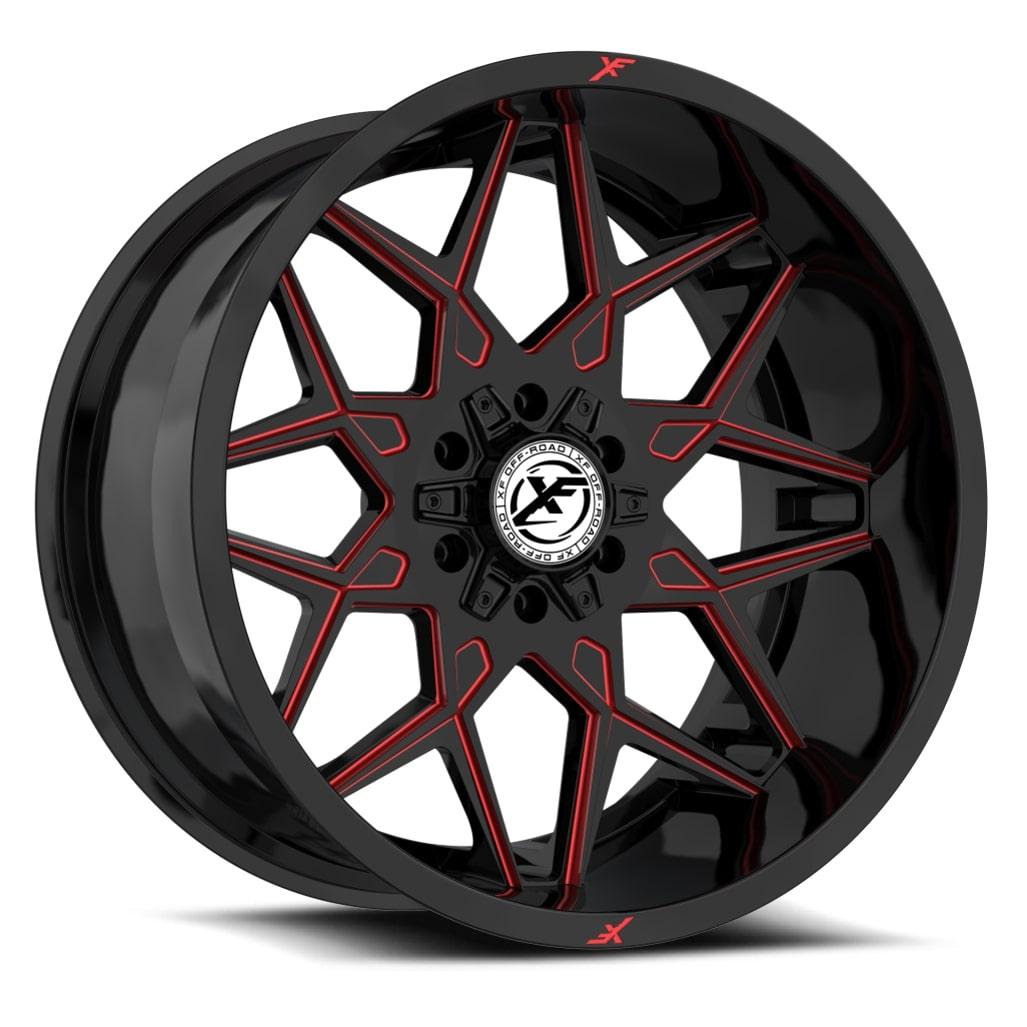 22x10 XF-238 Gloss Black & Red Milled -24mm - HulkOffsets