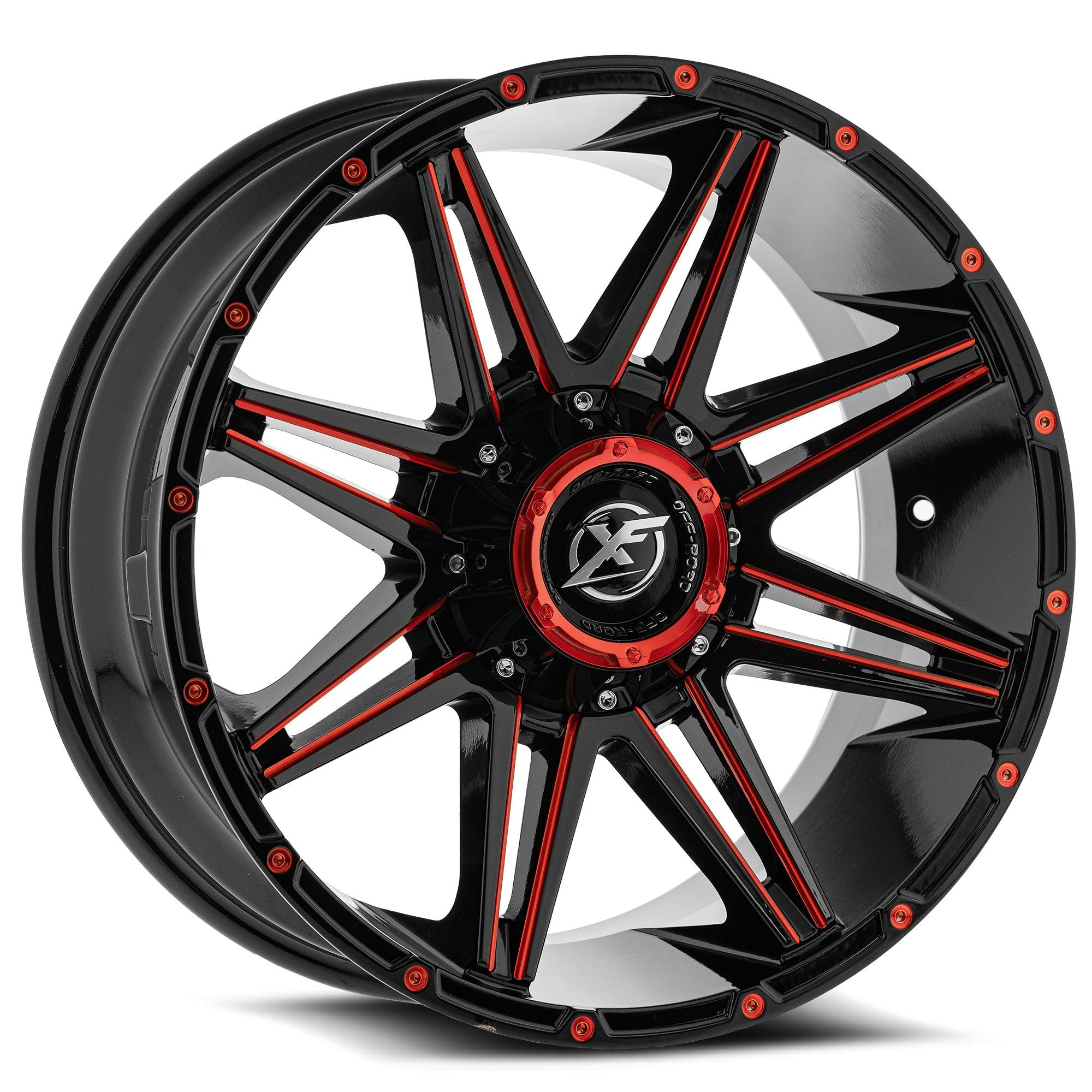 18x9 XF-220 Gloss Black & Red Milled +12mm - HulkOffsets