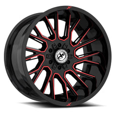 22x10 XF-230 Gloss Black & Red Machined -24mm - HulkOffsets