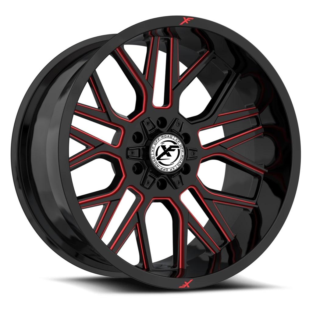 20x12 XF-235 Gloss Black & Red Milled -44mm - HulkOffsets