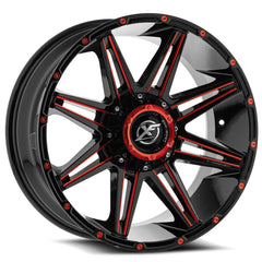 22x10 XF-220 Gloss Black & Red Milled -24mm - HulkOffsets