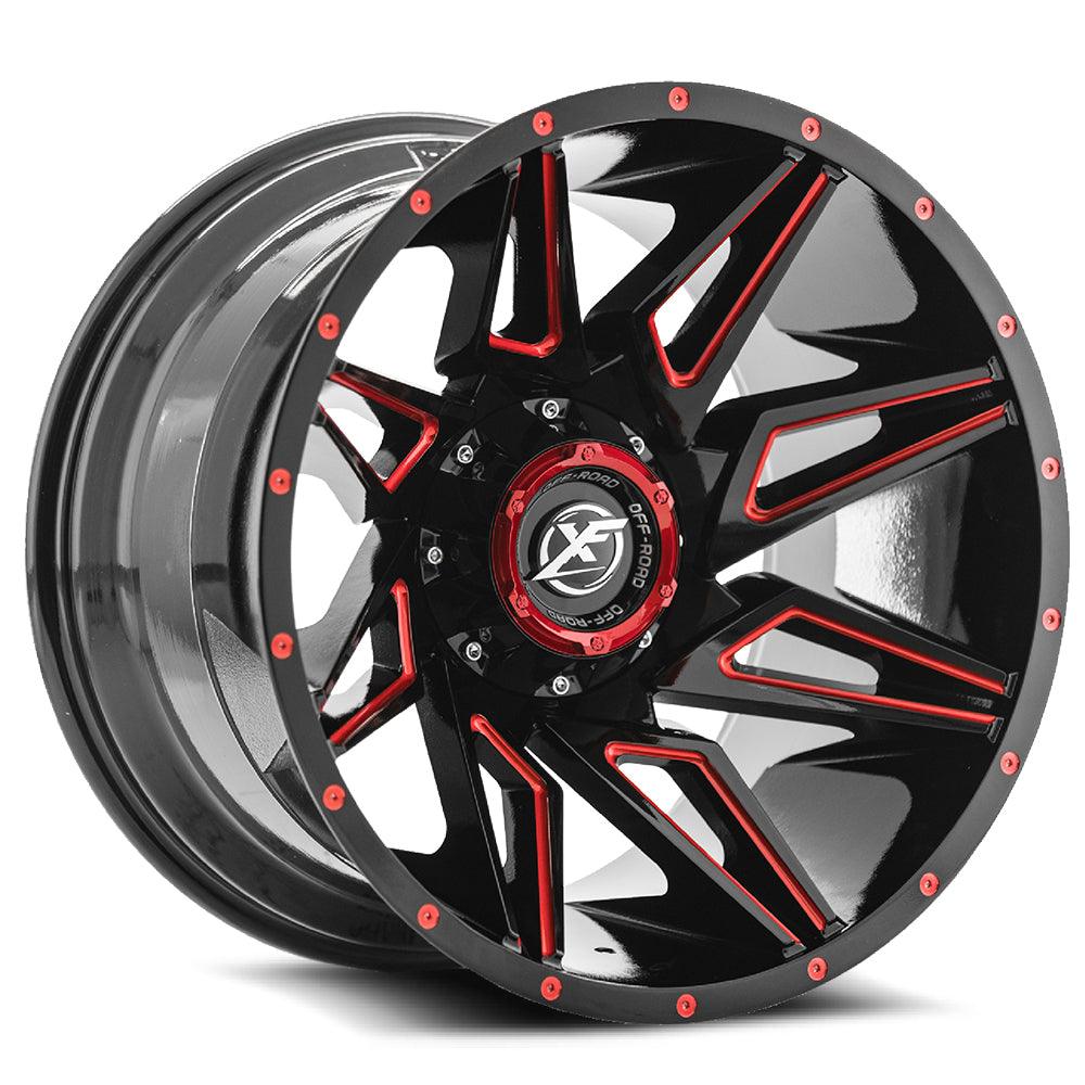 22x12 XF-218 Gloss Black & Red Milled -44mm - HulkOffsets