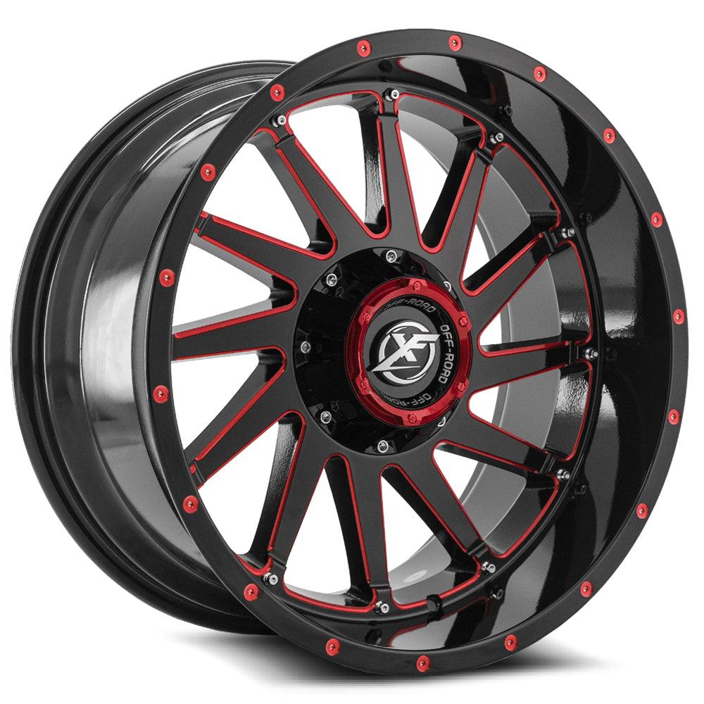 20x10 XF-216 Gloss Black & Red Milled -24mm - HulkOffsets