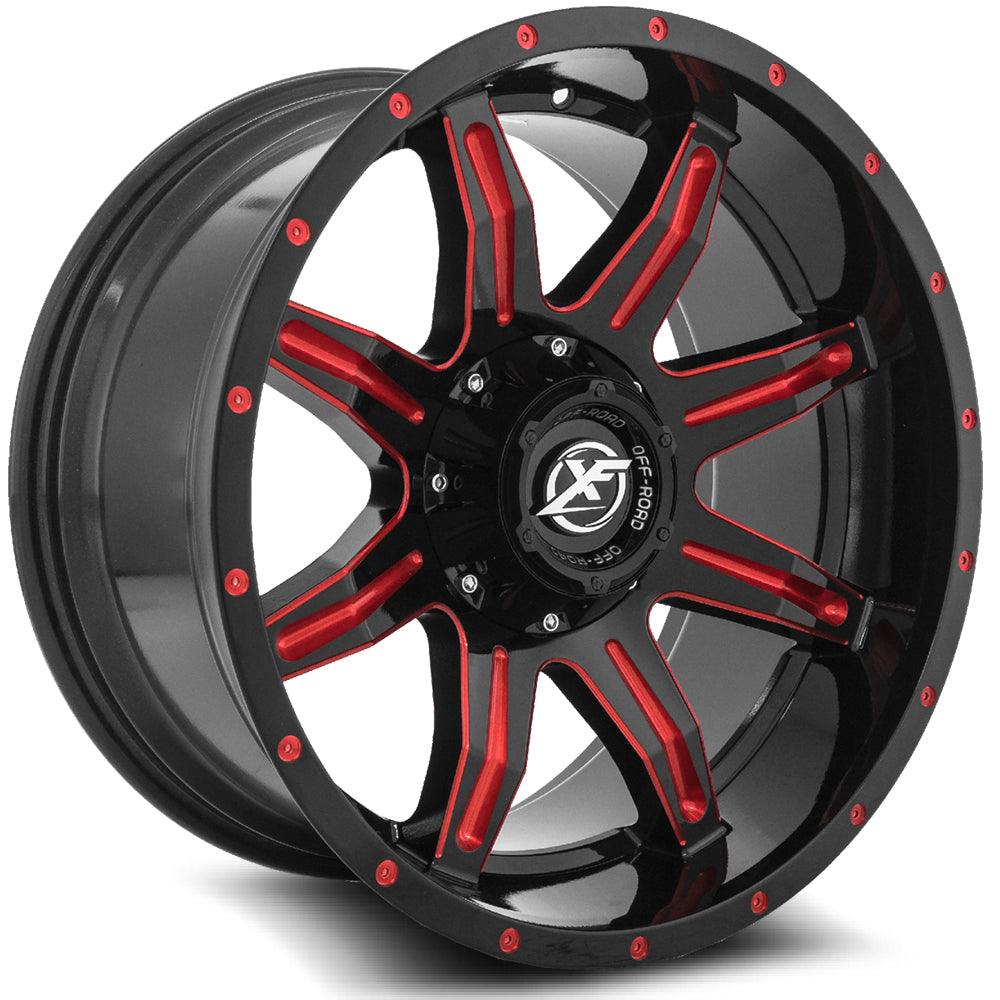 20x12 XF-215 Gloss Black & Red Milled -44mm - HulkOffsets