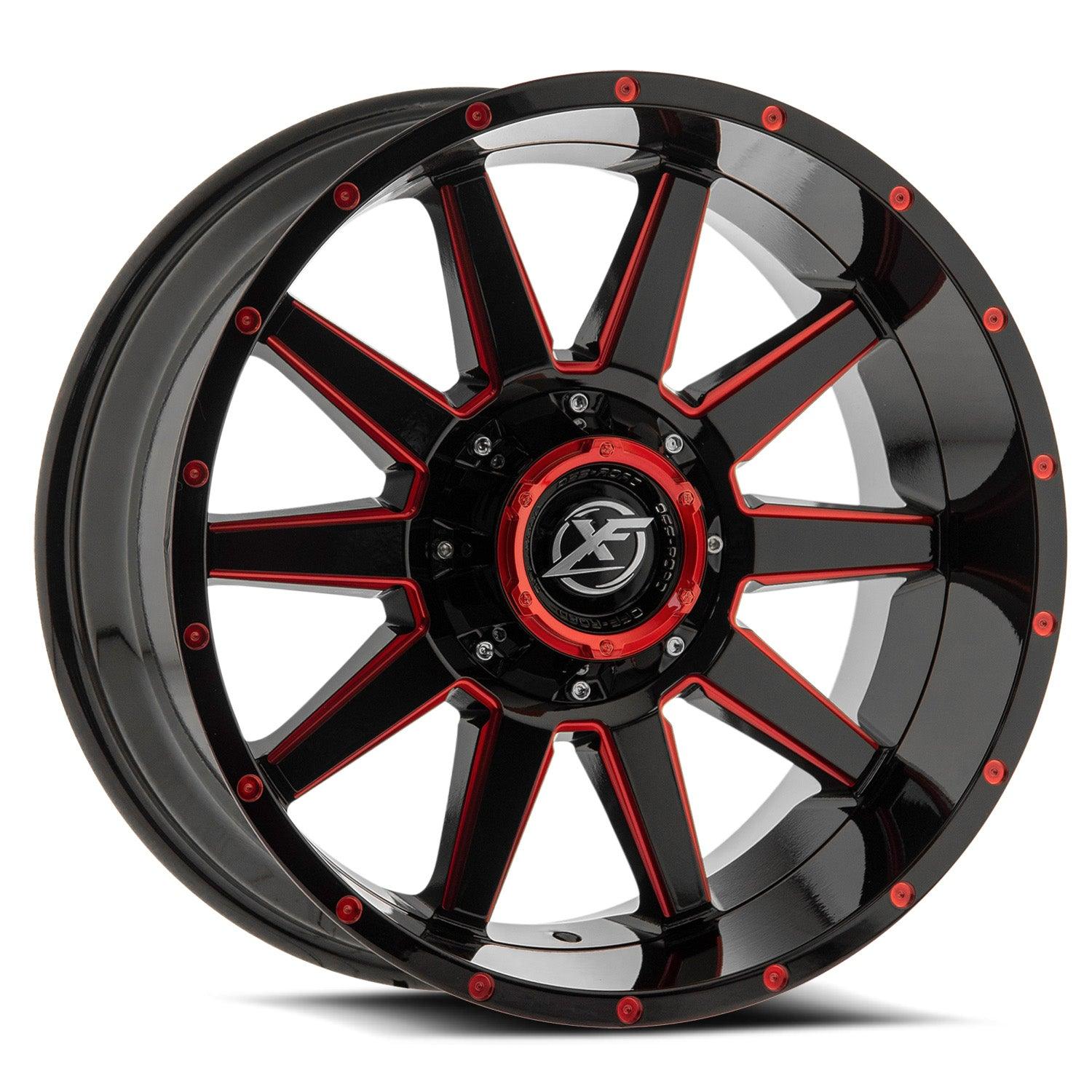 20x10 XF-219 Gloss Black & Red Milled -24mm - HulkOffsets