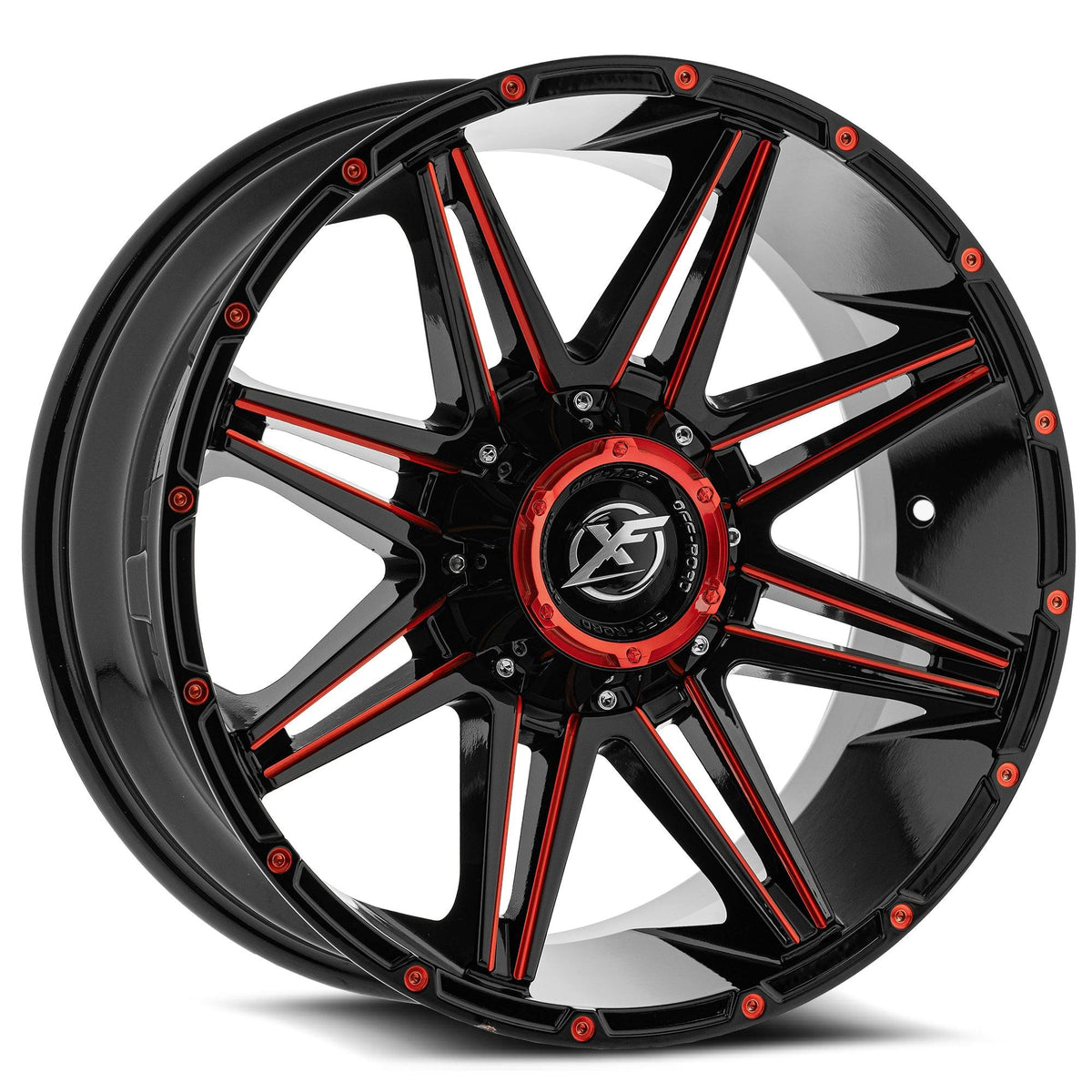 17x9 XF-220 Gloss Black & Red Milled +12mm - HulkOffsets