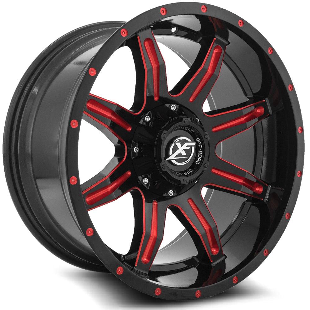 22x12 XF-215 Gloss Black & Red Milled -44mm - HulkOffsets