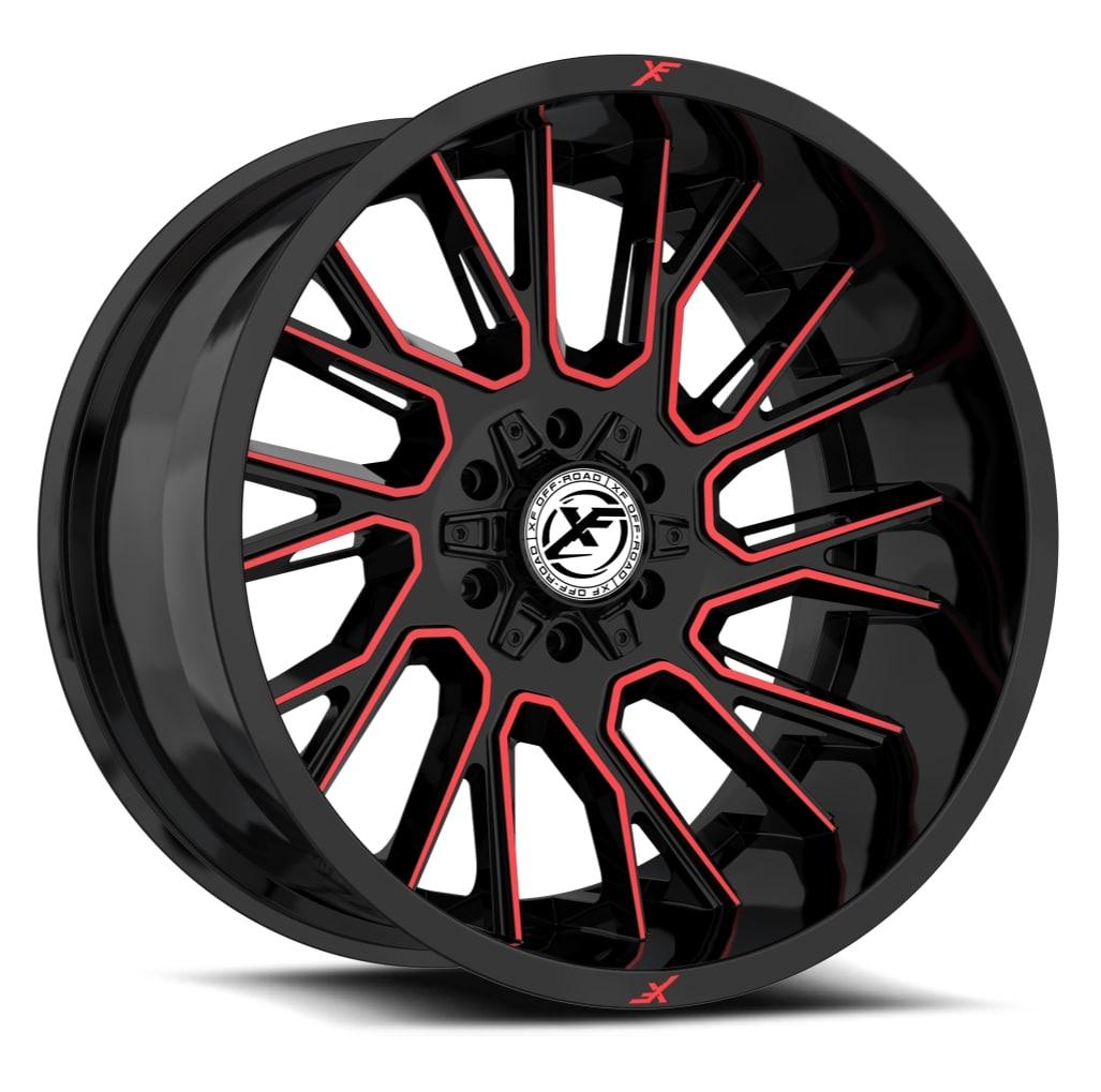 20x10 XF-230 Gloss Black & Red Machined -24mm - HulkOffsets